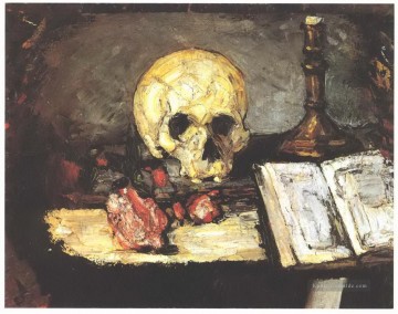 Impressionismus Stillleben Werke - Stillleben mit dem Schädel Kerze und Buch Paul Cezanne